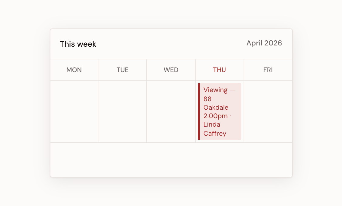 Worthington books a viewing — calendar slot filled, confirmation sent to Linda Caffrey