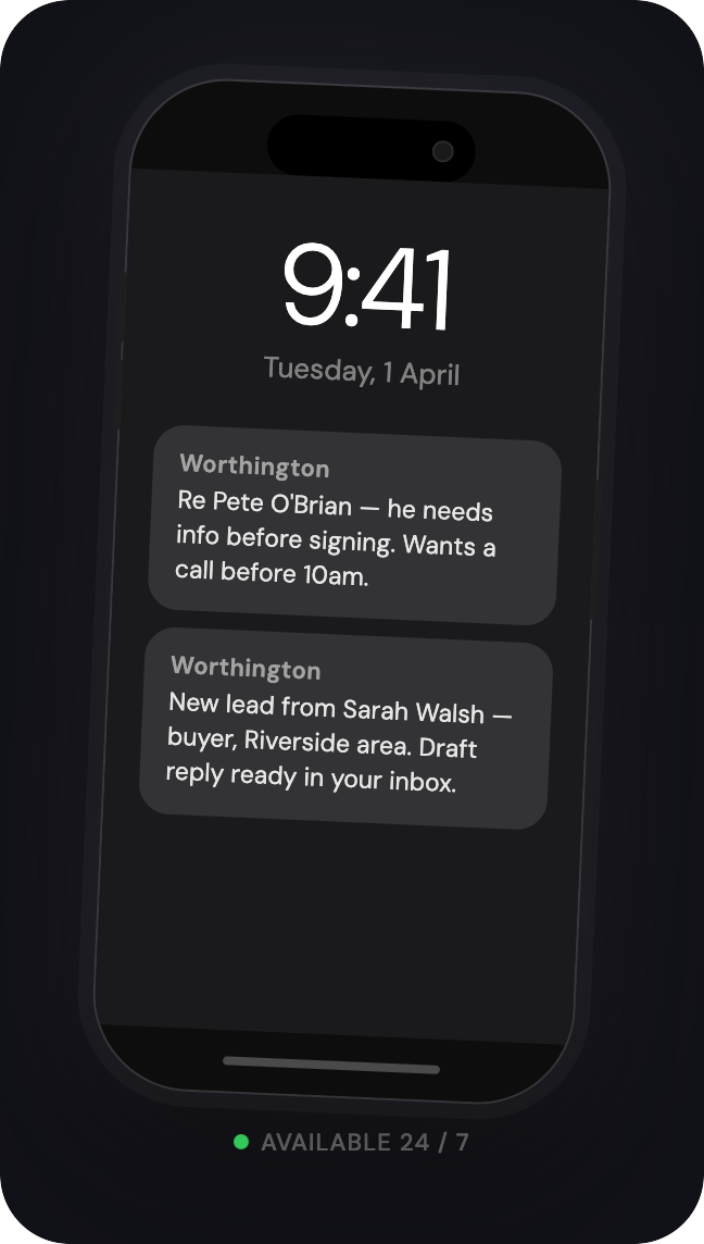 Worthington SMS alerts — two urgent notifications on a phone lock screen
